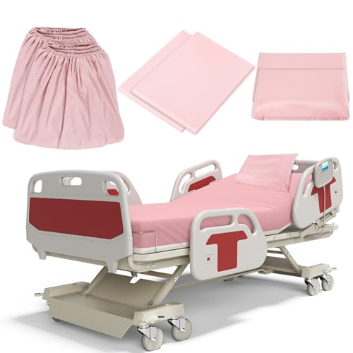 Image of Moukeren 6 Pcs Hospital Bed Sheets Set Deep Pocket Fitted Sheet 36 with Elastic All Around Easy Care Knitted Jersey for Home/Nursing Home (Pink)