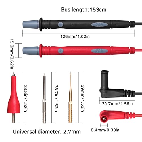 Image of Multimeter Test Leads Kit with Alligator Clips, 12Pcs Professional Multimeter Probe Kit with Replaceable Alligator Clips 1000V 20A