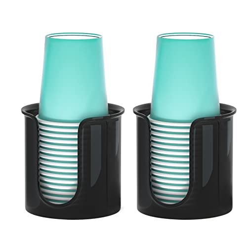 BYAWAY Bathroom Cup Holder - 2 Pack 3 oz Cup Dispenser for Bathroom Vanity Countertop - Small Paper Cup Dispenser for Mouthwash Cups & 3oz Bathroom Cups（Black）