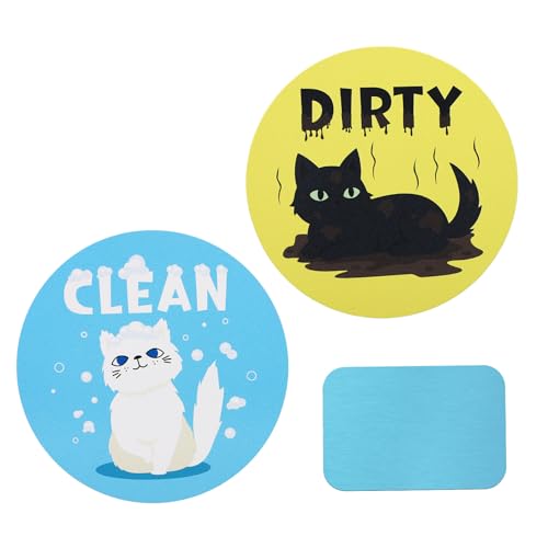 Katze Geschirrspüler Magnet Sauber Schmutzig, Doppelseitig Spülmaschine Schild Sauber Schmutzig mit Selbstklebender Metallplatte für Geschirrspüler Waschmaschine Kühlschrank
