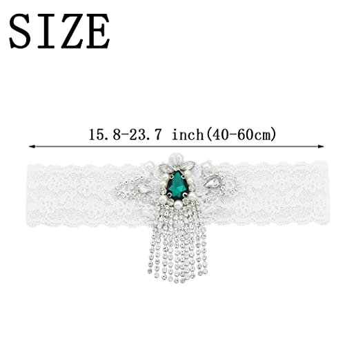 Flatser Green Rhinestone Wedding Garter White Stretch Lace Bride Garters Belt Tassel Leg Ring Wedding Shower Party For Women #TOP2