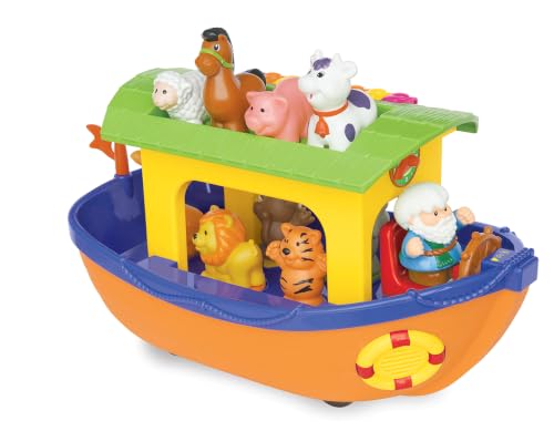 Image of Kiddieland Noah’s Ark Shape Sorter Toy - Musical Boat with 9 Animals | Piano keyboard & realistic sounds for toddlers. Free-wheeling push boat builds motor skills through sorting and play