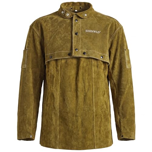 shenwld Leather Welding Cape Sleeve Open Back Detachable Bib Apron L