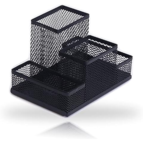 koofull Desk Organizer Desktop Mesh Pen Pencil Holder Caddy with 4 Compartments, Office Home School Classroom Accessories Cool Supplies Cover
