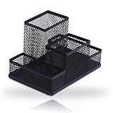 koofull Desk Organizer Desktop Mesh Pen Pencil Holder Caddy with 4 Compartments, Office Home School