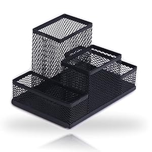 koofull Desk Organizer Desktop Mesh Pen Pencil Holder Caddy with 4 Compartments, Office Home School Classroom Accessories Cool Supplies