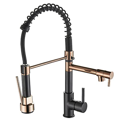 Grifo de Cocina extraíble Negro con rotación de 360°, Mezclador Monomando Flexible de Cobre sin Plomo, 2 Modos de pulverización para un Uso Sencillo en el Fregadero.