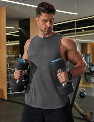 COOFANDY Mens Athletic Sleeveless Shirt Quick Dry Muscle T-Shirt Gym Fitted Tank Top Grey Lightweight Polyester Tee Shirt — view 2