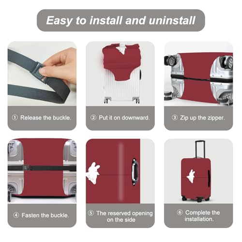 Image of Burgundy Rabbit Luggage Protector, Washable Suitcase Cover Simple Animal Pattern Anti-scratch for 32 inch,34 inchBag