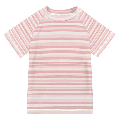 Stripe Pink Kids Bathing Suit Short Sleeves Basketball Shirt Swimwear Beach Tops 3T