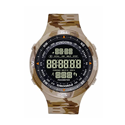 PINDOWS Montres De Sport des Hommes De Digital, Militaire Grand Cadran Electronique éTanche Montre, Multifonctions Chronographe, avec El RéTroéClairage/Calendrier/Alarme/ChronomèTre,Yellow Camouflage Cover