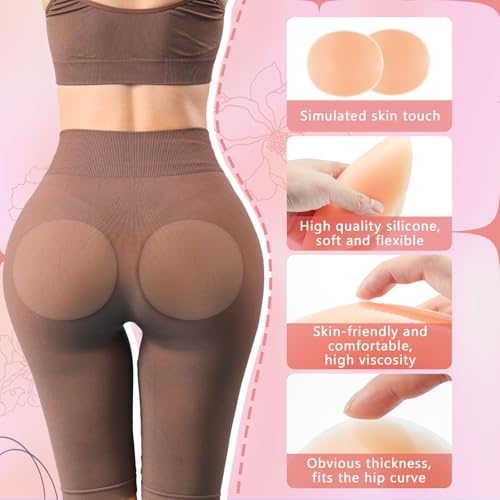 2 Pairs Silicone Butt Pads for Women Silicone Hip Pads Adhesive Reusable Fake Buttock Lifter Non-Slip Hip Enhancer Skin Tone Thick3