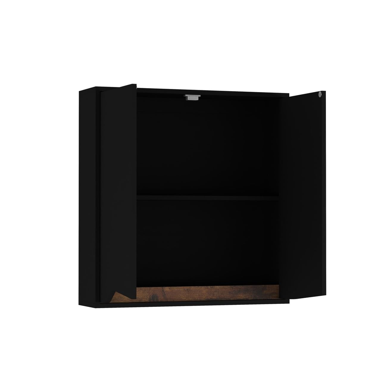 URBNLIVING Wall Mounted 2 Door Bathroom Shelf Cabinet (Black & Rustic Oak)