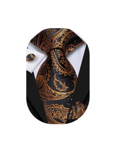Image of Hi-Tie Men's Tie Sets Silk Paisley Striped Necktie Pocket Square Cuff-links Sets Wedding Business Holiday