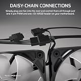 CORSAIR RS120-R ARGB 120 mm PWM Wentylatorów o Odwróconym Przepływie – Odwrócone Łopatki Wentylatora, 8 Diod LED RGB — Wysokie Ciśnienie Statyczne, Tryb Zero RPM – Zestaw Potrójny – Czarny