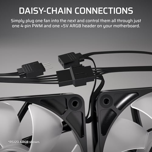 Corsair RS120-R Ventole Argb Pwm 120Mm Inverse Flow – 3 Pezzi – 8 Led Rgb, Connessioni Argb A +5V, Alta Pressione Statica, Daisy-Chain, Cuscinetto Magnetico, Modalità Zero Rpm – Bianco - 5