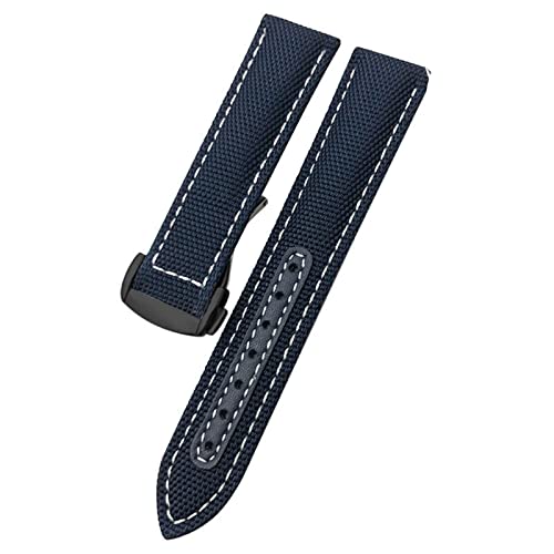 Bracelet de montre en toile de nylon pour Omega 300 AT150 bleu 22mm