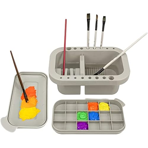 MyLifeUNIT Paint Brush Cleaner, Paint Brush Holder with Palette, Grey