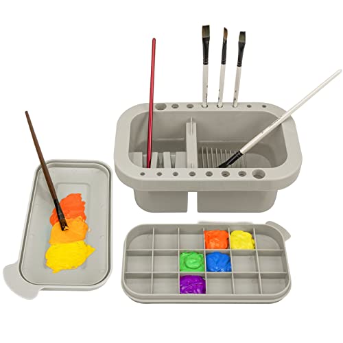 MyLifeUNIT Paint Brush Cleaner, Paint Brush Holder and Organizers with Palette for Acrylic, Watercolor, and Water-Based Paints (Grey) by MyLifeUNIT - Used condition - US$14.39