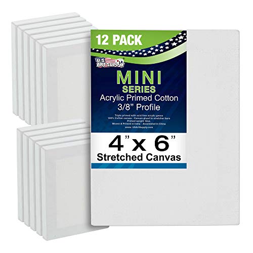 Image of U.S. Art Supply 4x6 Mini Canvases for Painting, 12 Pack Bulk Small Stretched Artist Canvas Professional Primed - Ideal for Arts & Crafts