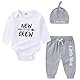 Gajaous Neugeborenes Baby Jungen Mädchen Kleidung New to The Crew Strampler Bodysuit + Elephant Hosen + Hat 3pcs Kleidung Set