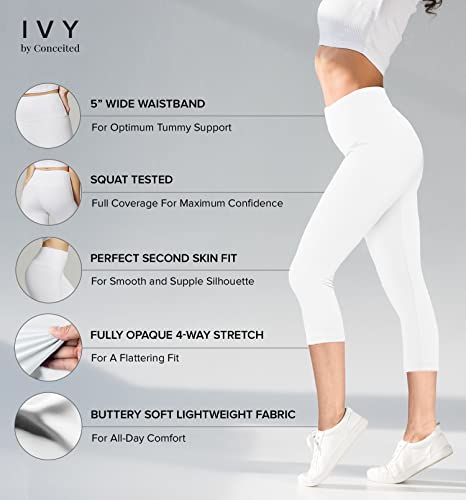 White Premium Buttery Soft High Waisted Capri Leggings For Women - 5" Wide Band - Workout Leggings For Women Tummy Control - Small - Medium - Sl5-Capri-White-Sm #TOP1
