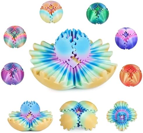 Gear Ball, 3D Printed Gear Sphere Fidget Toy, Sensory Stress Relief Ball for Kids and Adults, ADHD Autism Desk Toy Stocking Stuffer Unique Fun Office White Elephant Gift (Candy Color-1, 2.6 inches)