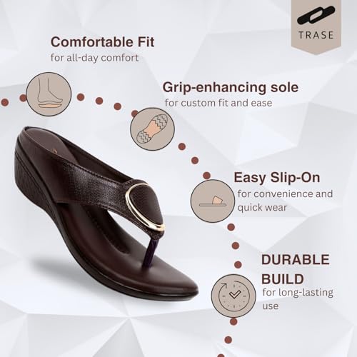 Image of TRASE Women's Fashion Sandal | Faux Leather, Comfortable & Stylish Wedges | Ideal for Casual & Formal Occasions 2 inches heel