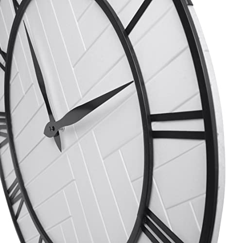 Sixty Times - - Hamptons Wall Clock 24 Inch - - Silent - - Metal & Wood - - Rustic White & Black #TOP4