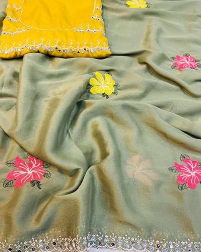 Image of Star Georgette Saree with Sequin Embroidery Work and Embroidered Blouse (Star-104)