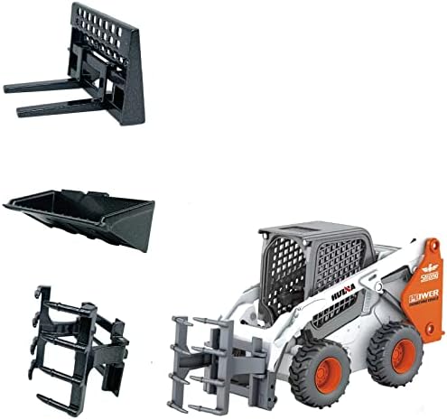 Brachiosaur 3 in 1 Skid Steers Loader Construction Vehicles Toys,1:50 Scale Diecast Site Loader with Metal Forklift and Grab Shovel Set, Toy Trucks for Kids 8,9,10,11,12 Year Old and up(White)