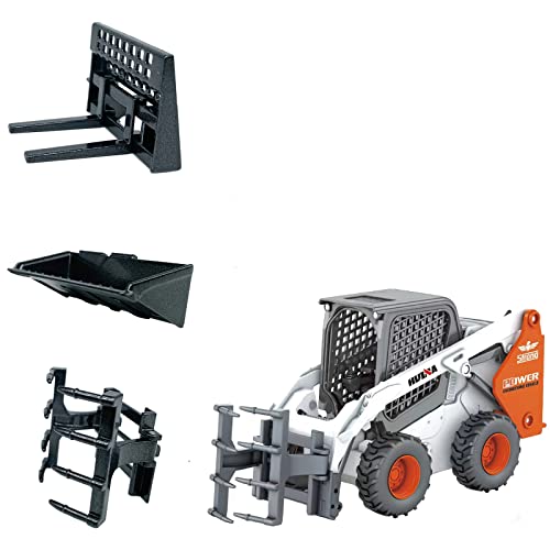 Brachiosaur 3 In 1 Skid Steers Loader Construction Vehicles Toys,1:50 Scale Diecast Site Loader With Metal Forklift And Grab Shovel Set, Toy Trucks For Kids 8,9,10,11,12 Year Old And Up(White) #TOP1