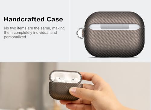 Image of Haobobro Leather Case - for AirPods Pro 3 Case Cover with Keychain - Selected Skin-Friendly Leather, Carbon Fibre Texture, Handmade Hard Cover for AirPods Pro 3rd Generation Earbuds - Desert Titanium