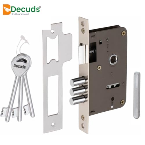 Image of Mortise Door Handle Lock Set with Stainless Steel Plate, Black Gold Finish, 20.3 cm x 4.6 cm, Lock Body for Both Right and Left Hand Door,