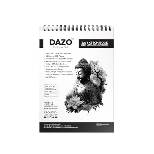 Image of DAZO Sketch Book, 140 GSM, 50 Sheets, Ultra Premium Series, Spiral Bound, Cartridge Paper (A4)