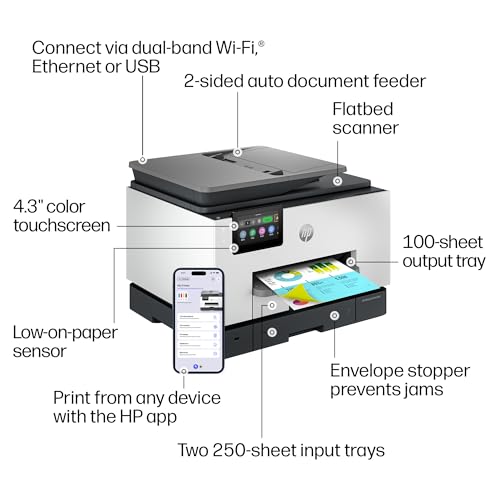 Image of HP OfficeJet Pro 9135 Wireless All-in-One Color Inkjet Printer, Print, Scan, Copy, Fax, ADF, Duplex Print /scan, Best-for-Office, 3 Month Trial of Instant Ink Included, AI-Capable (C2WM0A)