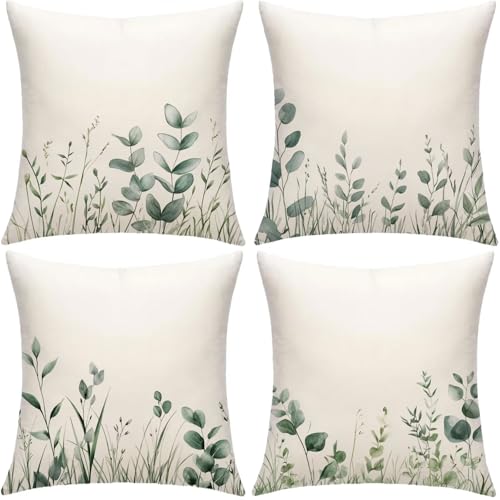 Verde Cuscini per Divano Esterno Giardino Pianta Cuscini 30x30cm Copricuscini per Divani Impermeabili Velluto Cushion Covers per Interno/Esterno Balcone Patio Estate Decor Regalo,Set di 4 BZ-52