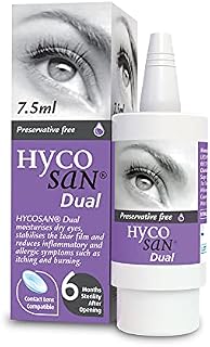 Hycosan Dual - Preservative Free Eyedrops - 0.05% Sodium Hyaluronate and 2% Ectoin- Recommended for Relief from Lipid Deficient Dry Eye and Meibomian Gland Dysfunction - 7.5ml