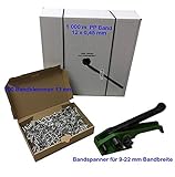  Umreifungsset,Bandspanner 9-22+PP Band 12x0,45mm 1x1000m+Metallklemmen verzinkt 200Stück
