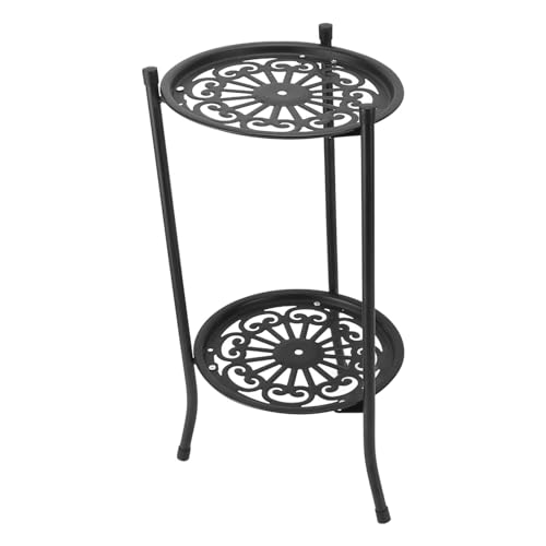 Support pour plantes en fer noir à 2 niveaux pour balcon et jardin