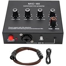 60dB Gain Microphone Preamp, Studio Quality Sound, 48V Power, 3 Channel Input, XLR Output, Line Out, for SM7B, with 48V Power, for 55SH With XLR Cable