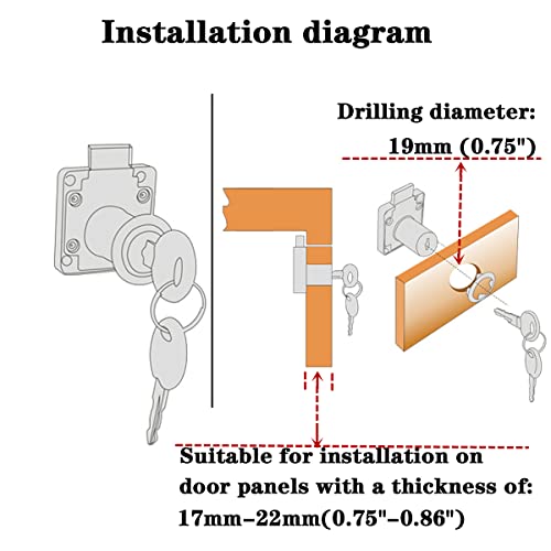 Cabinet Drawer Lock Furniture Locker Lock【Keyed Alike】 All Keys For This Product Are Universal. (Hole Diameter 0.75Inch/19Mm) For Door Panels With A Thickness Of 17-22 Mm. [Silver 1 Pcs] #TOP2