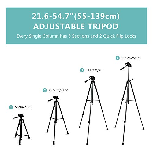 zetongARVIEMI Zetong Dreibein-Ständer, 139,7 cm, ausziehbares Mini-Handy-Stativ mit tragbarer Tasche, Bluetooth… – Bild 3