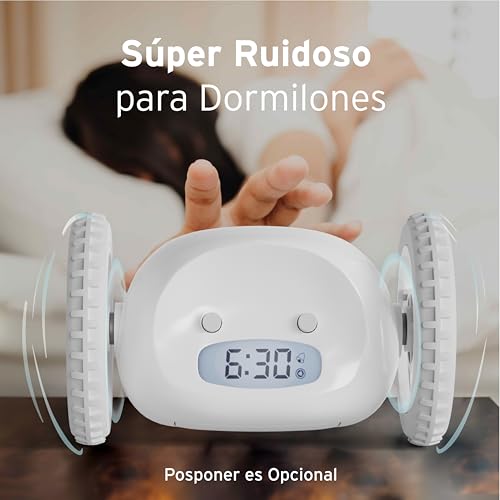 Despertador digital con ruedas Clocky blanco para dormitorios 6