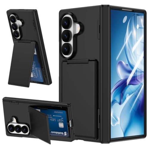 SQMCase Galaxy Z Fold 8 Ultra�Ή� �N���W�b�g�J�[�h�z���_�[&�L�b�N�X�^���h&�q���W�v���e�N�^�[�t���E�H���b�g�A�n�[�hPC�t�H���P�[�X�ی�J�o�[Samsung Galaxy Z Fold 8 Ultra 2026�p(�u���b�N)