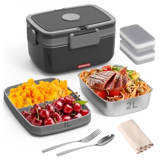 Geveniss Electric Lunch Box for Adults – 90W Portable Food Warmer with 2L Stainless Steel & 1L Fruit Container, 12V/24V/110V Heated Lunch Box for Car, Truck, Office, Home