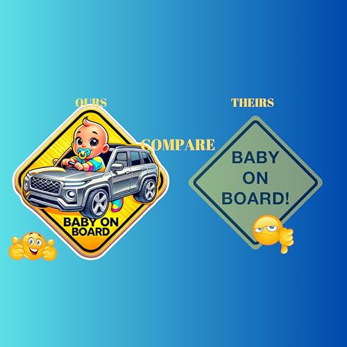 Image of Signs That POP Baby On Board Car Essentials - 2 Pack, 5 inch by 5 inch - Cute Cartoon Safety Sign - Non Magnet - Durable Strong Adhesive (Gary SUV)