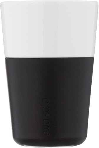 Miniatura 2 de Eva Solo 2 tazas de café latte Vasos de porcelana de 12 onzas con agarre recubierto de silicona Diseño danés, funcionalidad y calidad Negro