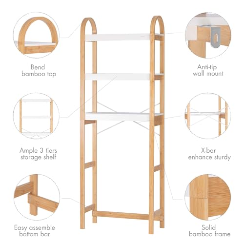 Spirich Over The Toilet Storage Shelf, 3-Tier Over Toilet Bathroom Organizer, Space-Saving Above Toilet Storage Shelf Rack with Bamboo Frame - Image 4