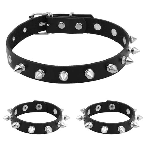 3 Pieces Leather Choker Collar and Bracelets Combo Punk Rock Gothic Jewelry Set, Punk Accessories, Emo Costume Accessories for 80s and 90s Vintage Women Men